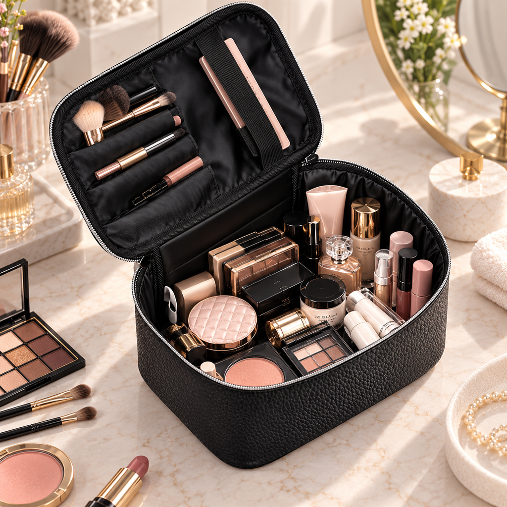 Portable Cosmetic Makeup Train Case