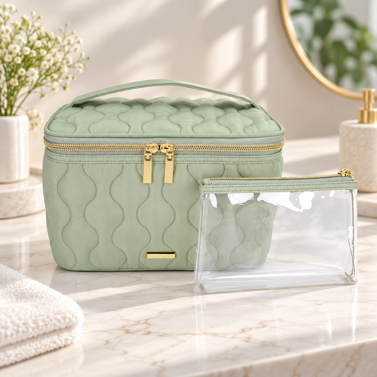 2-Piece Quilted Beauty Organizer Set
